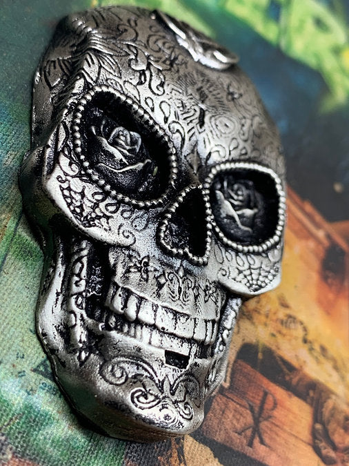 Silver Sugar Skull Hand poured silver